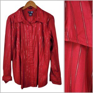 Vintage 90s Y2K Top Plus Size 18/20W 2X Lightweight Button up Red Stripe Stetch